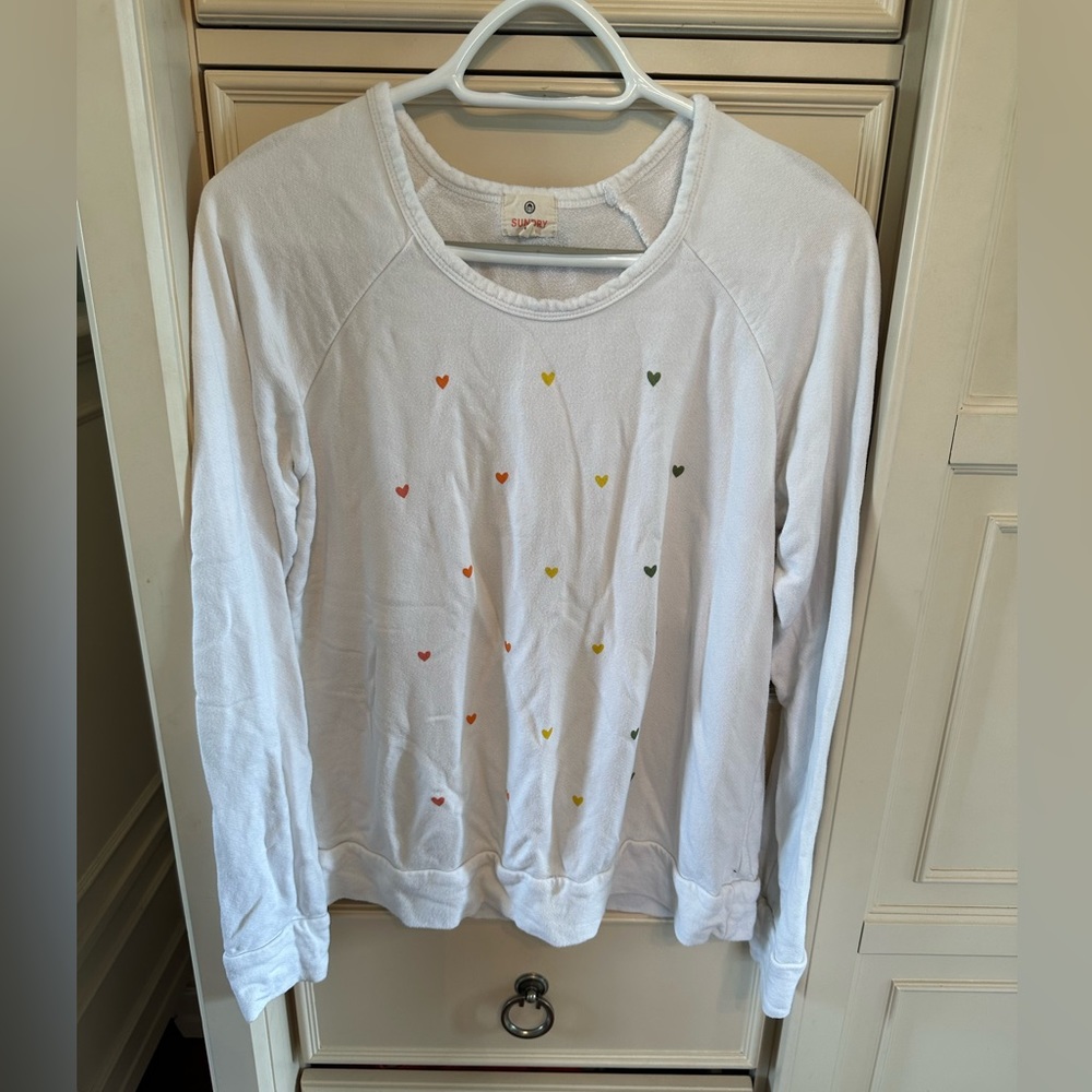 Sundry sweatshirt size 2 medium white with hearts